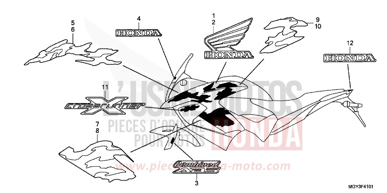 MARQUE (2) de VFR800X "Crossrunner" MAT BULLET SILVER (NH389) 2012